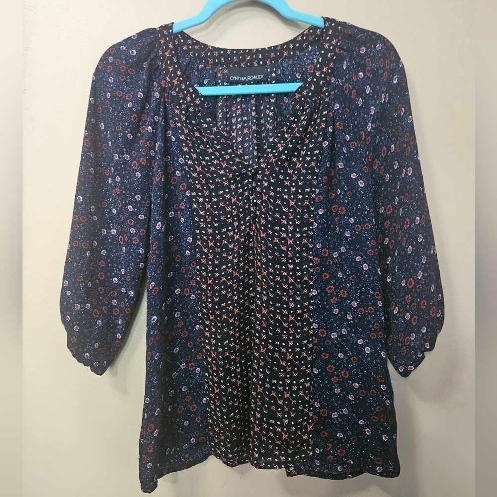 Cynthia Rowley Women's Size S Floral Blouse 3/4 Sleeve